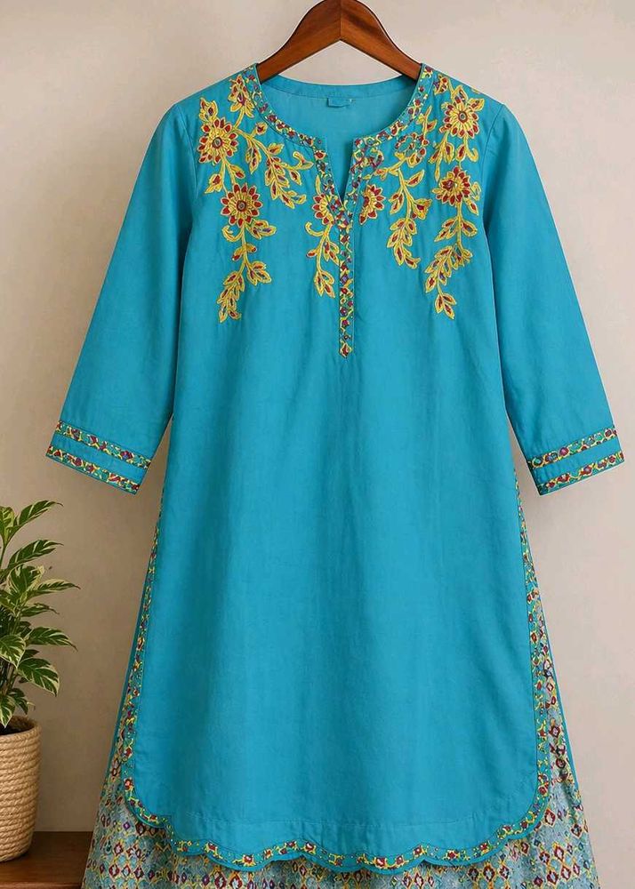 BIBA Teal Embroidered Kurta