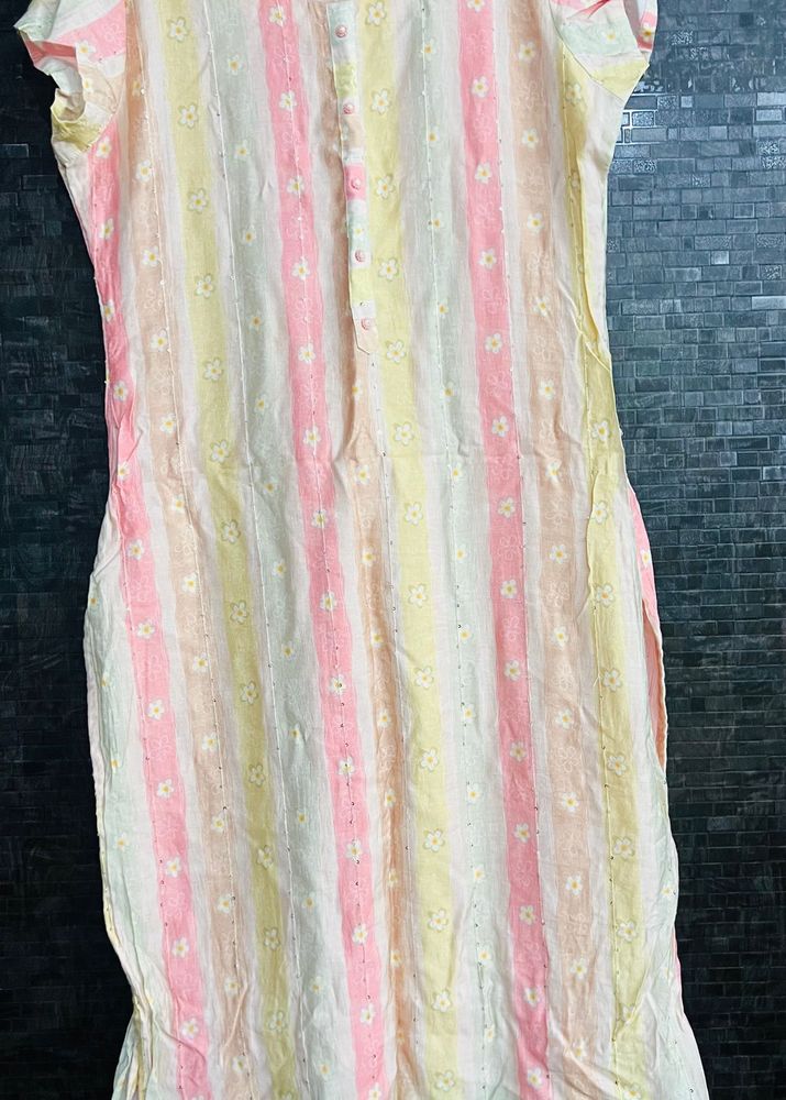 Striped Floral Print Kurta