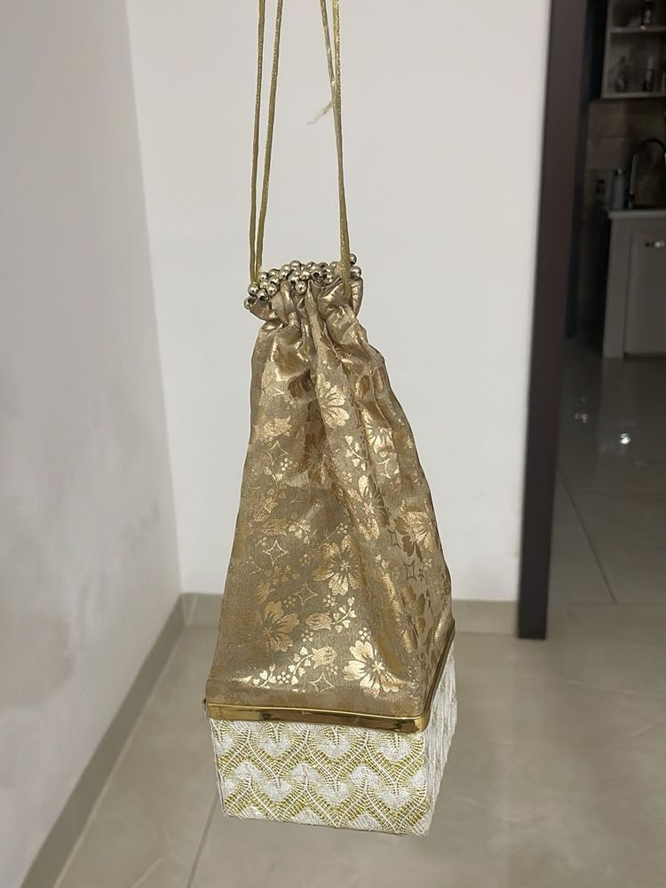 Elegant Gold Brocade Potli Bag
