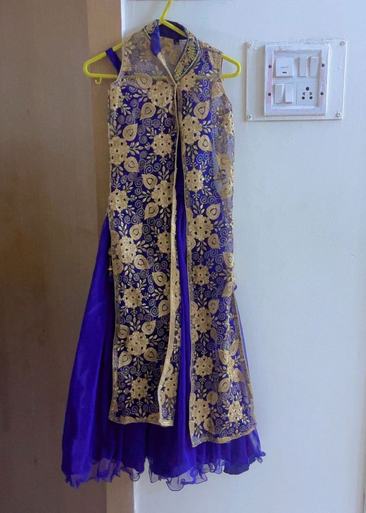 Blue &amp; Gold Embroidered Lehenga Choli