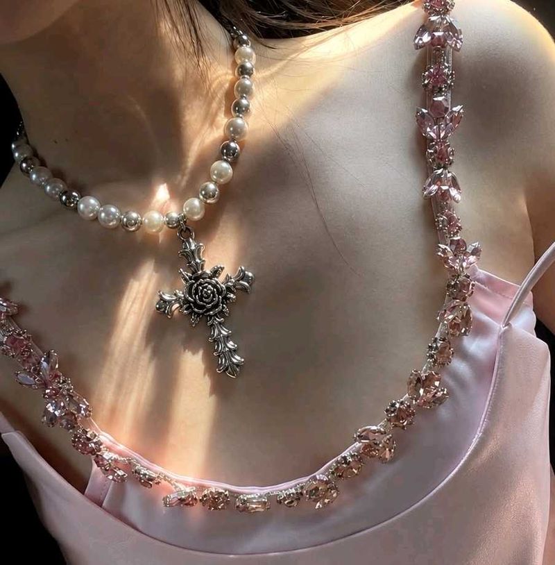 Pearl &amp; Silver Tone Cross Necklace