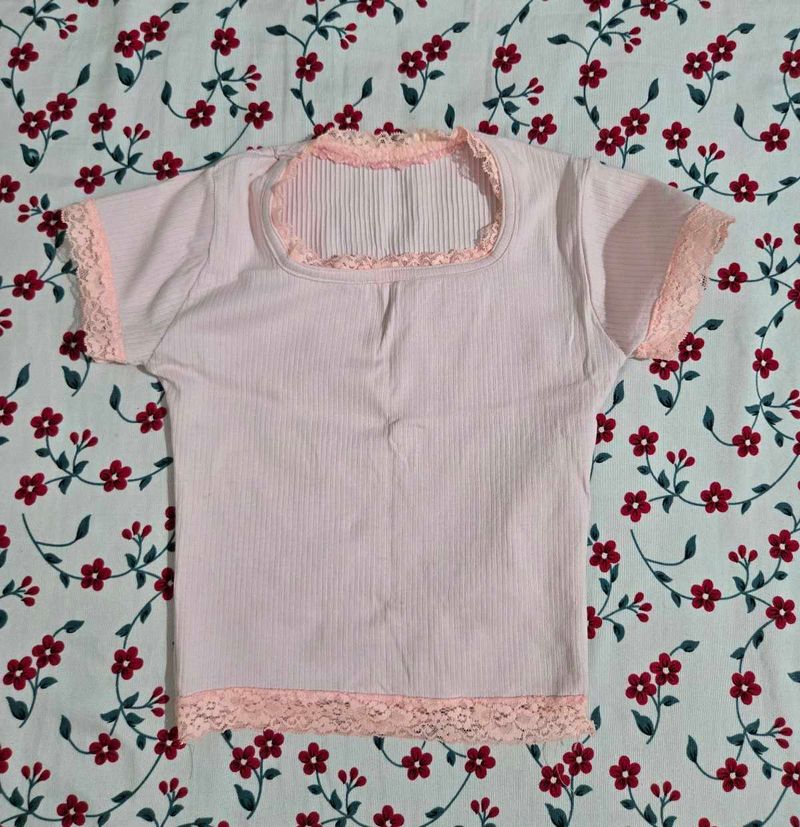 Cute Pink Lace Trim Top