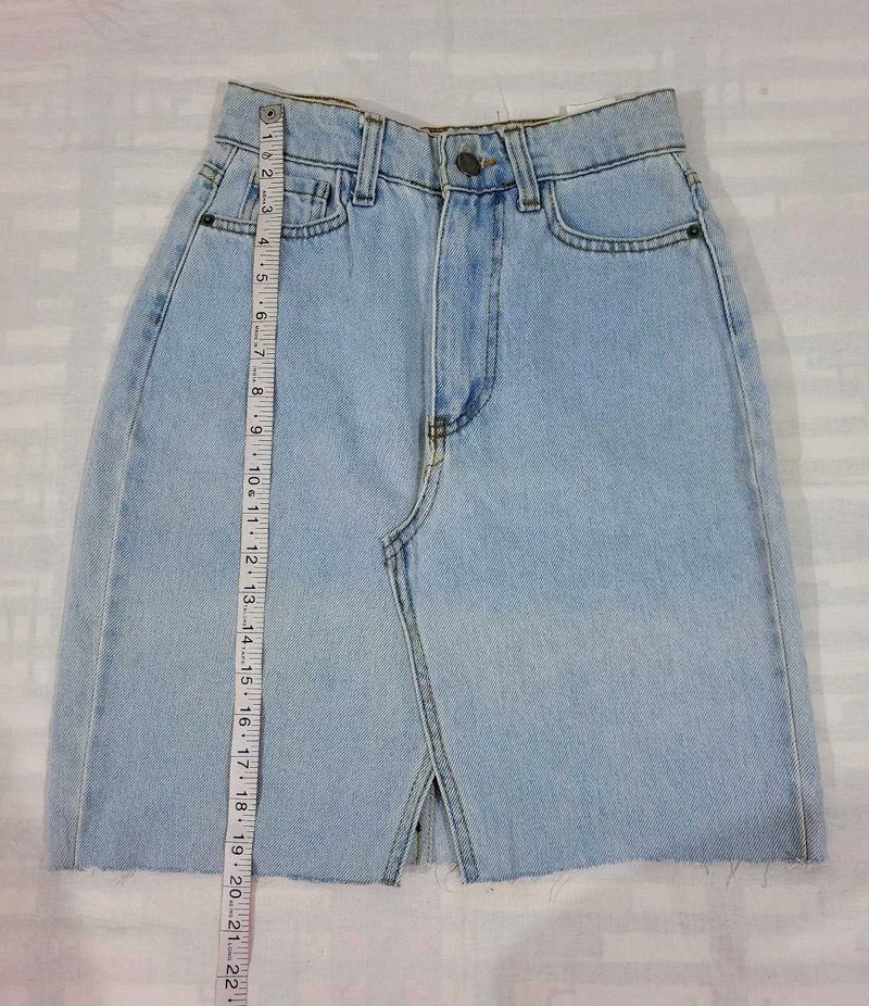 Light Wash Denim Skirt with Slit