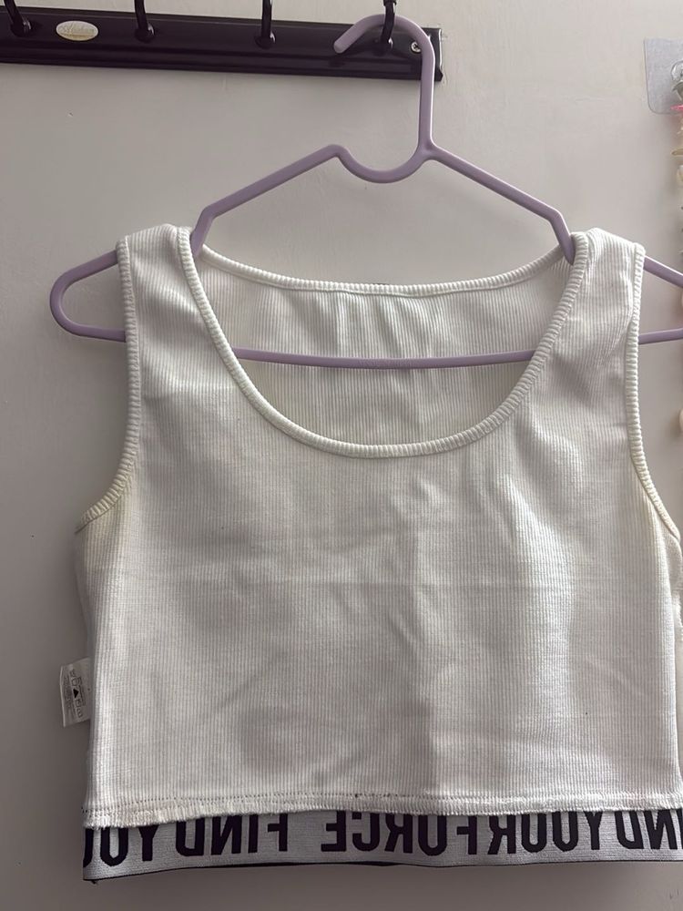 White Ribbed Crop Tank Top