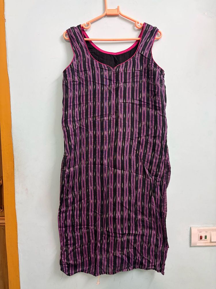 Purple &amp; Black Striped Kurti with Dupatta