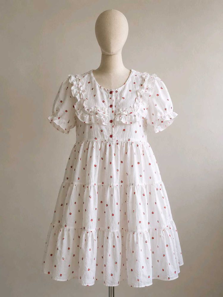 Cute Strawberry Print Tiered Dress