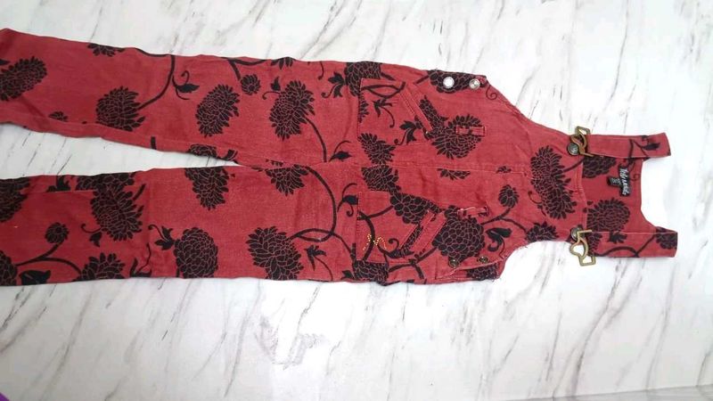 Stylish Red Floral Dungry Overalls for Kids