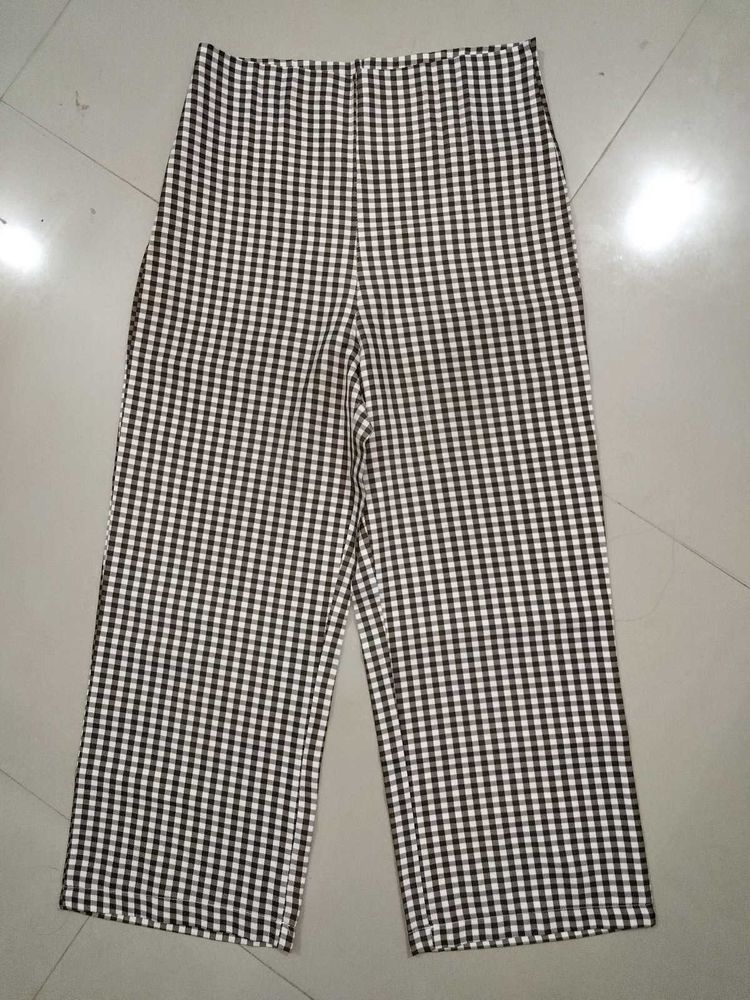 Gingham checkered wide leg pant trouser