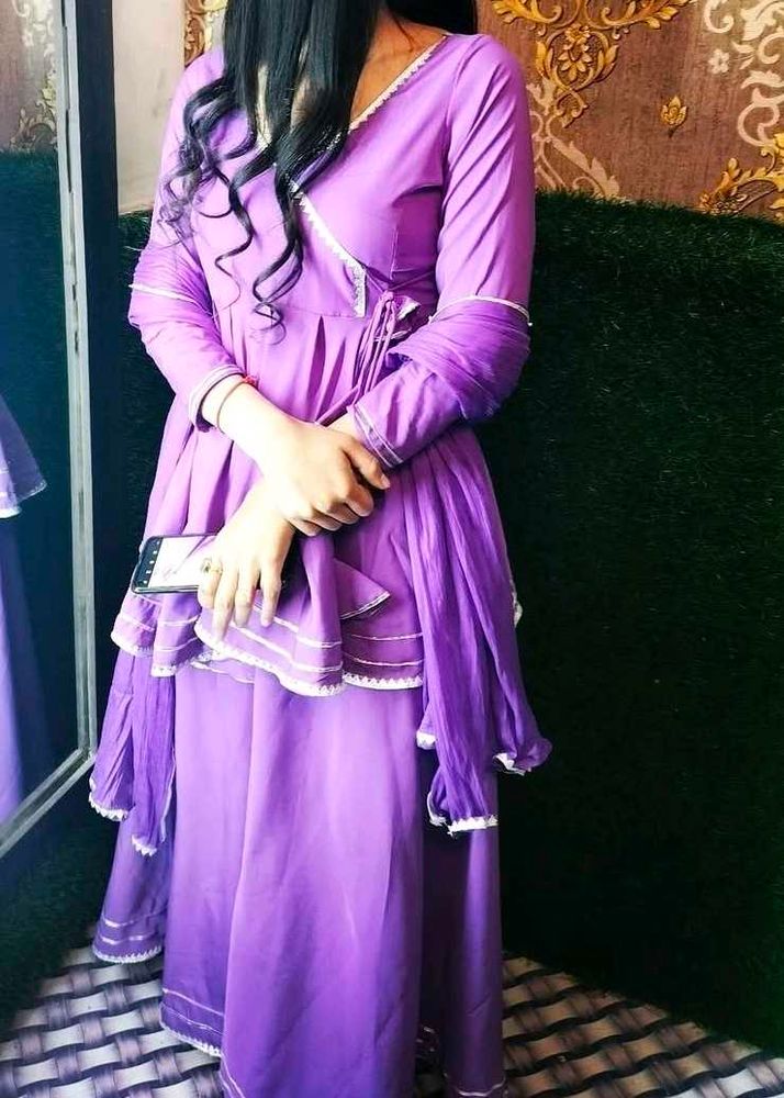 Anarkali Angrakha Lavender Kurti &amp; Sharara