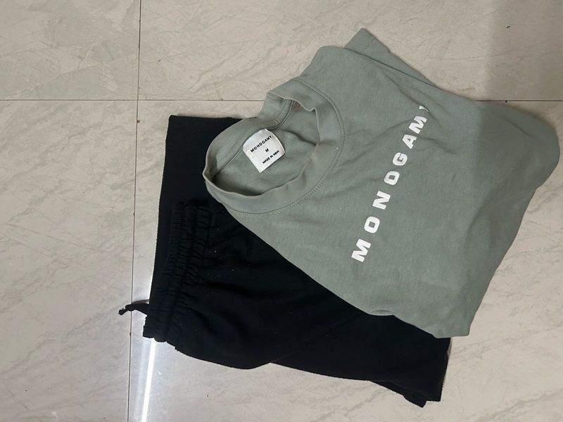 combo of Monogamy Tee &amp; Black Pants Set