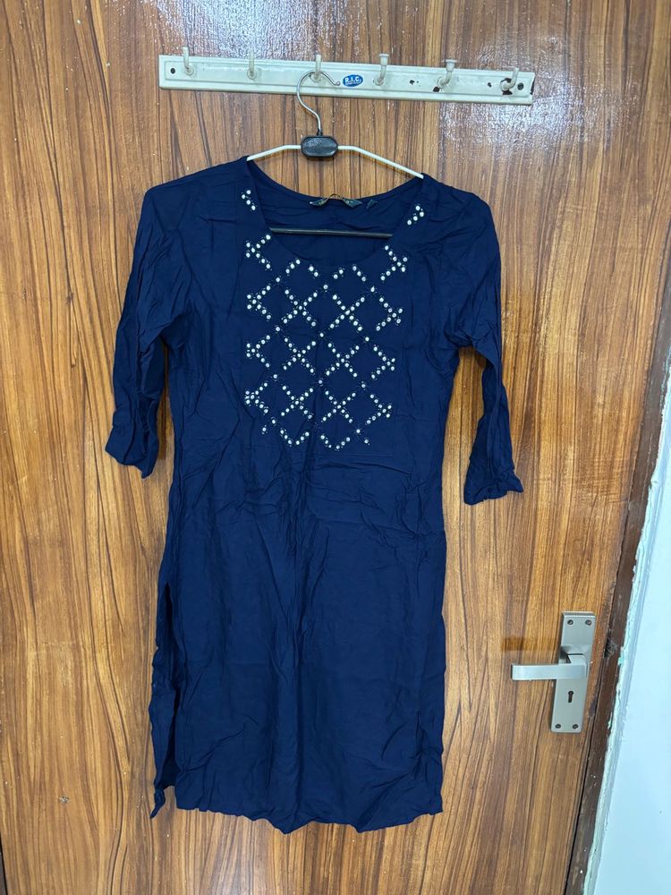 Stylish Navy Blue Kurta with Embellishments