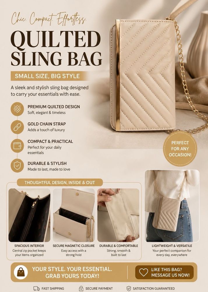 Elegant Beige Quilted Sling Bag
