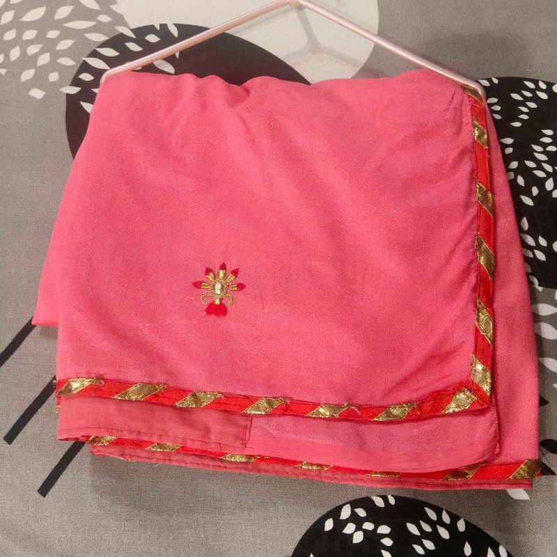 Elegant Pink Saree with Gold Border