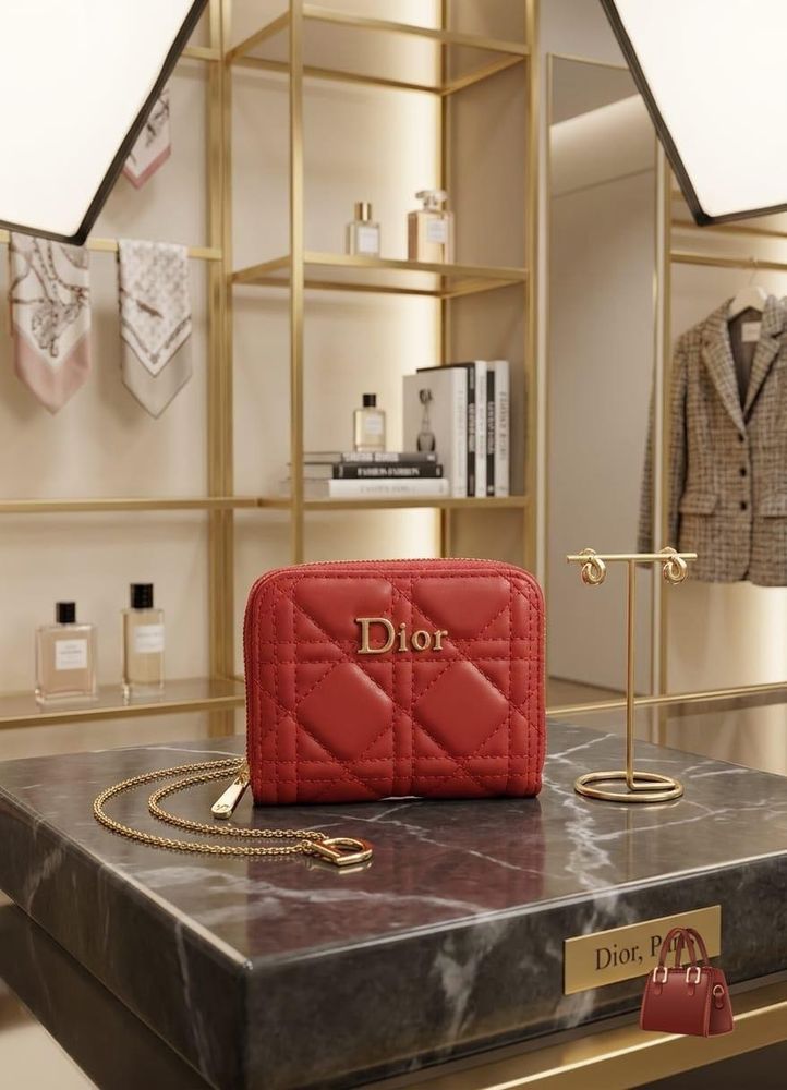 Dior Red Quilted Zip Wallet