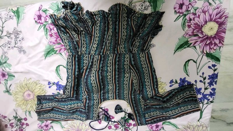 Green Ikat Print Blouse