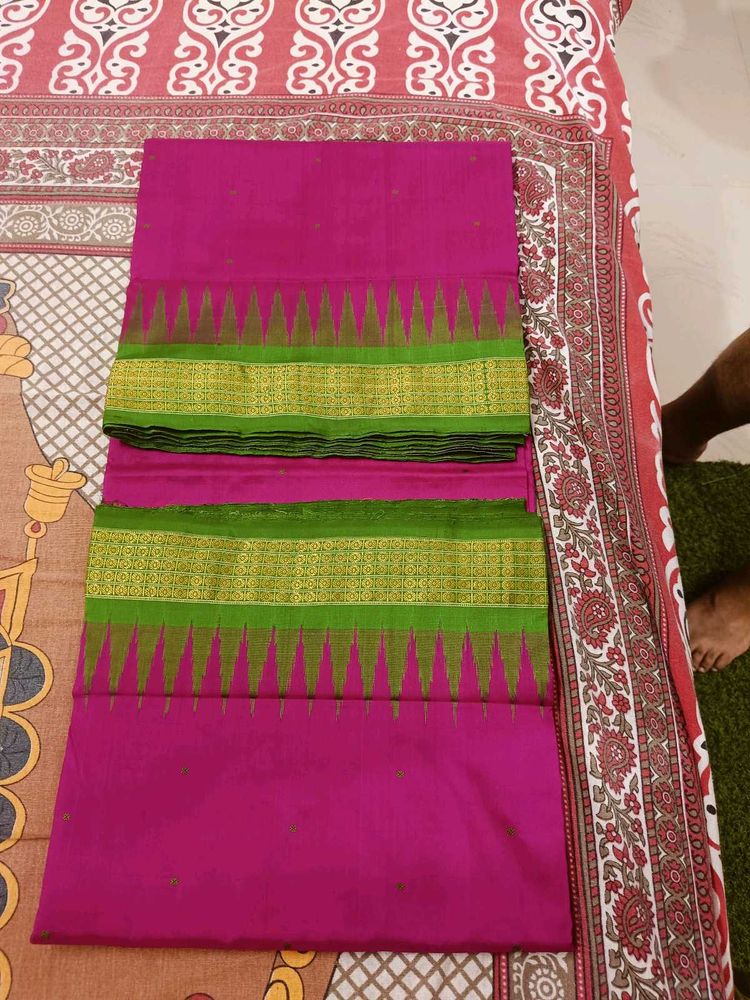 Sambalpuri Half tissue Pink Pata Saree (odisha)