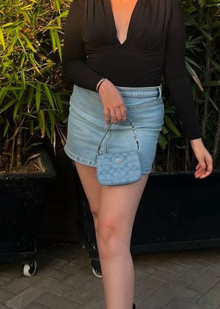 Freakins- Light Wash Denim Mini Skirt