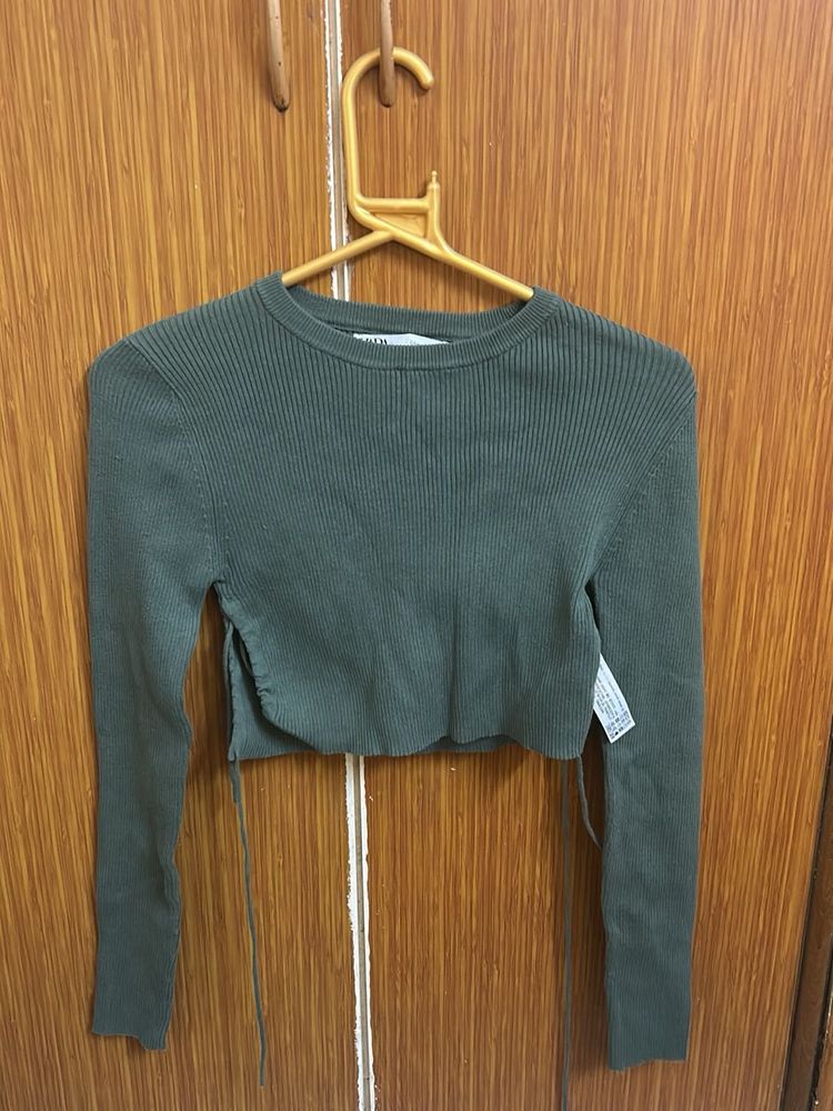 Green Ribbed Cropped Top