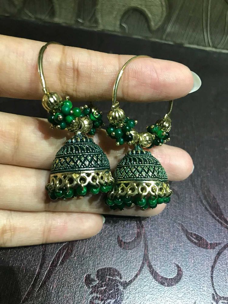 Stunning Green Jhumka Earrings