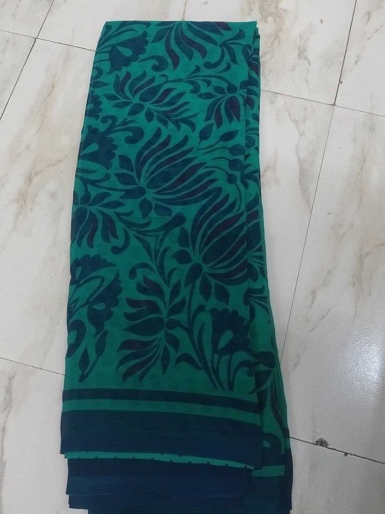 Green Floral Print Saree