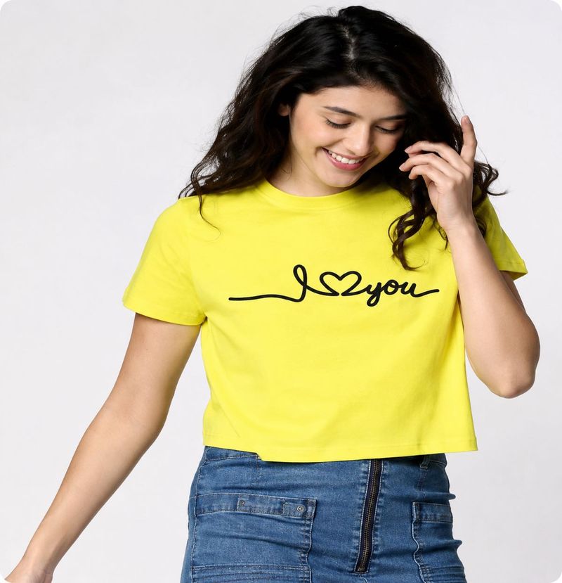 Cute Yellow "I Love You" Crop Top