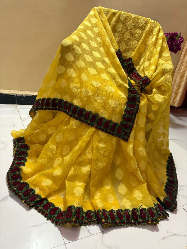 Vibrant Yellow Embroidered Saree