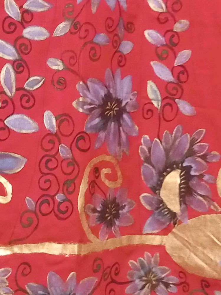 Red Floral Dress Material