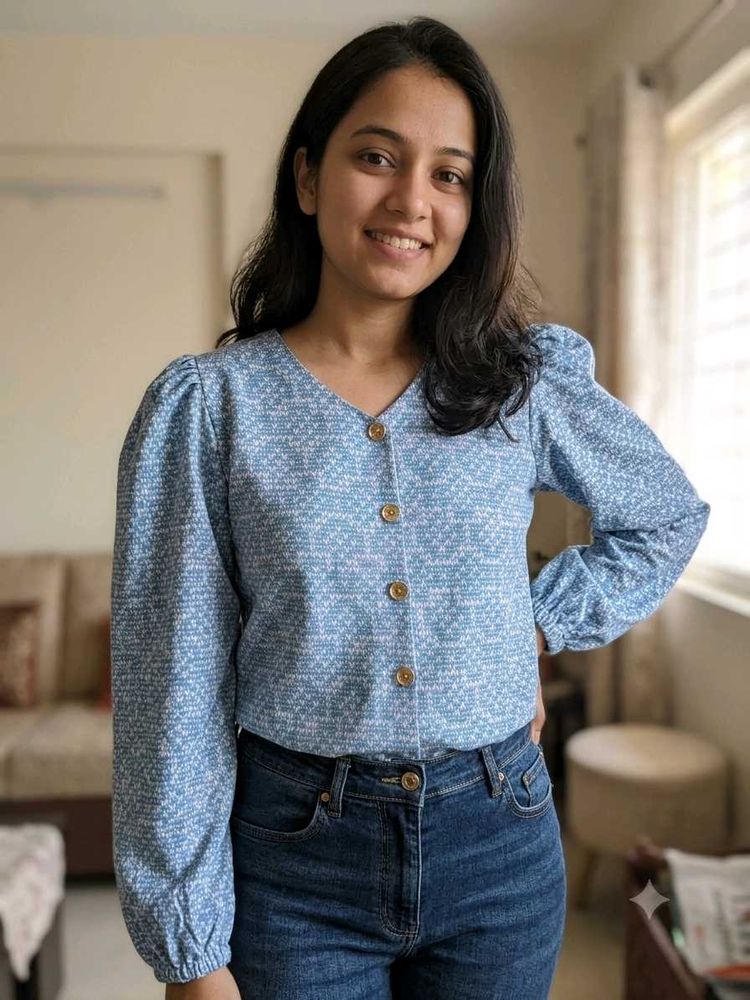 Blue &amp; Purple Patterned Button-Up Blouse