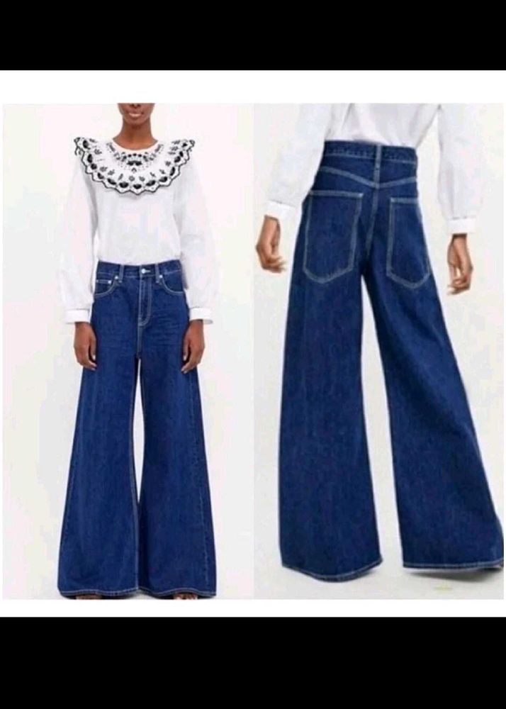 (ZARA WOMEN)High-Waisted Wide Leg Jeans