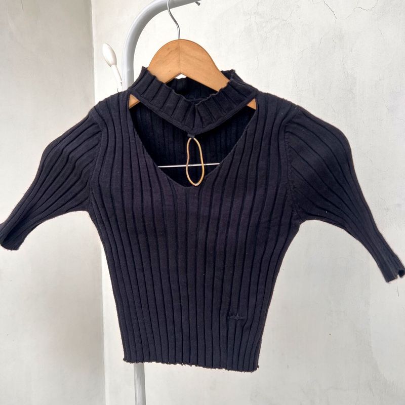 Cutout Ribbed Knit Top