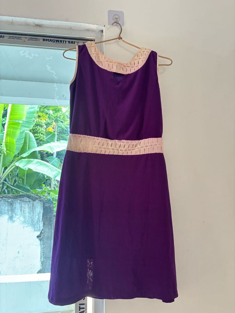 Purple Sleeveless Dress with Lace Trim