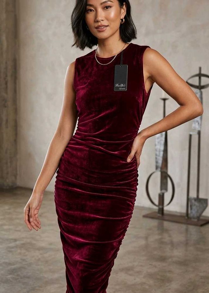 Women's Velvet Ruched Bodycon Dress