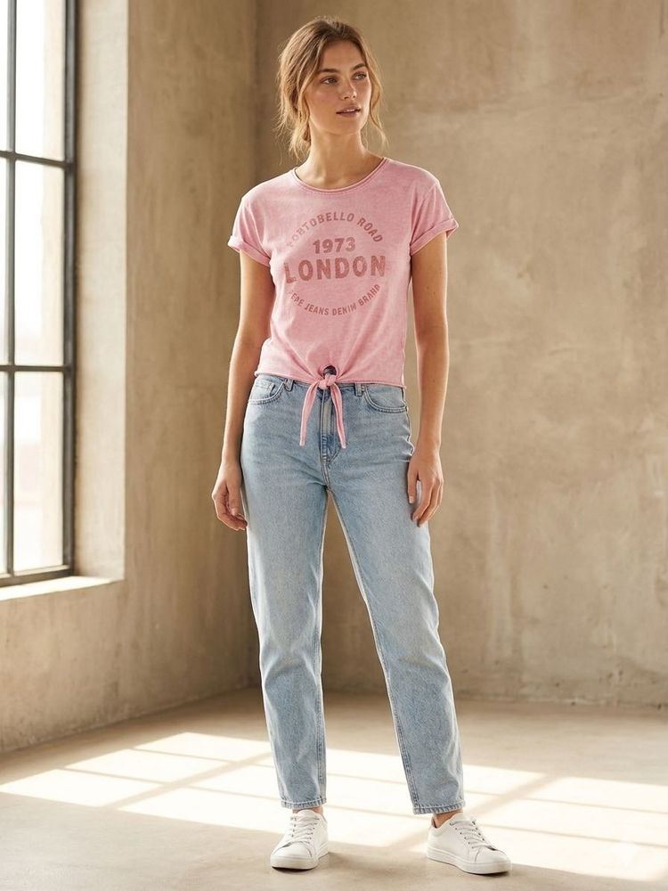 Pink Tie-Front Graphic T-Shirt