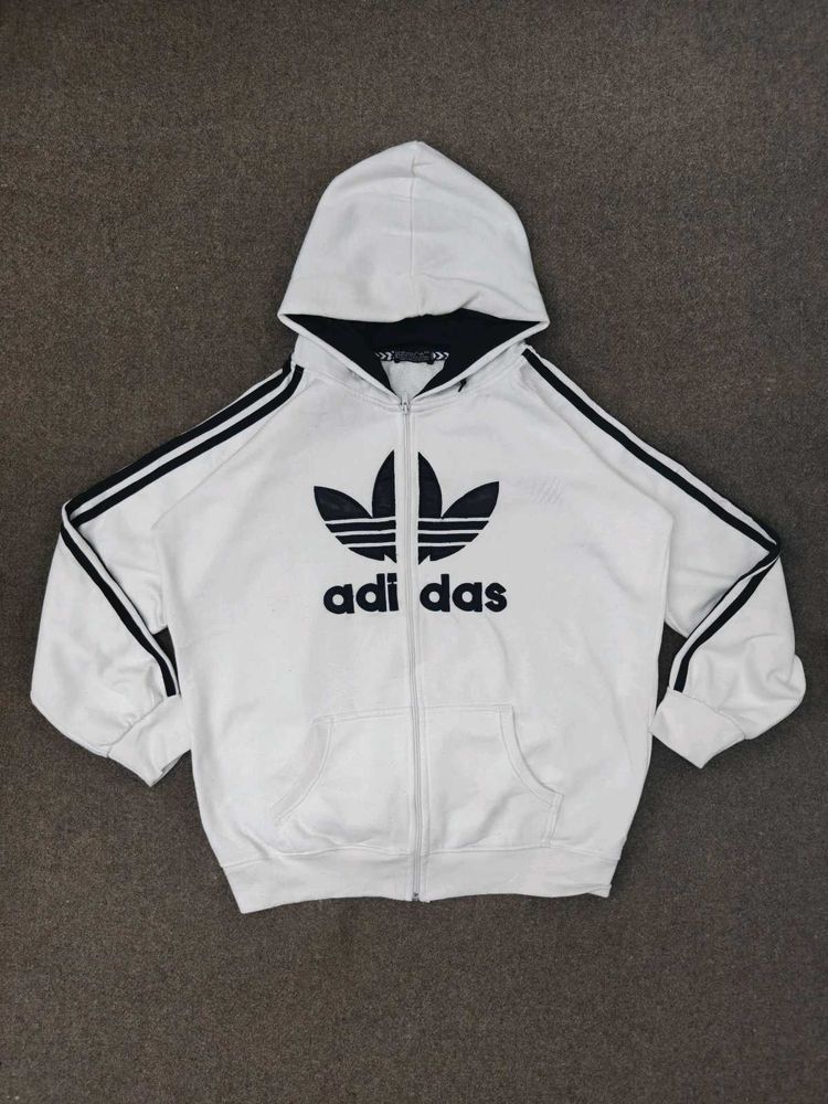 Adidas White Zip-Up Hoodie