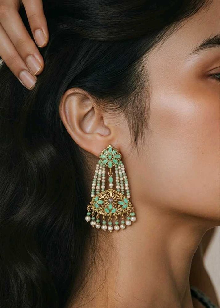 Mint &amp; Pearl Statement Earrings
