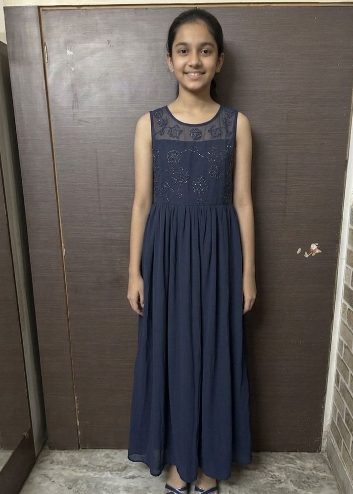 Navy Blue Embellished Maxi Gown