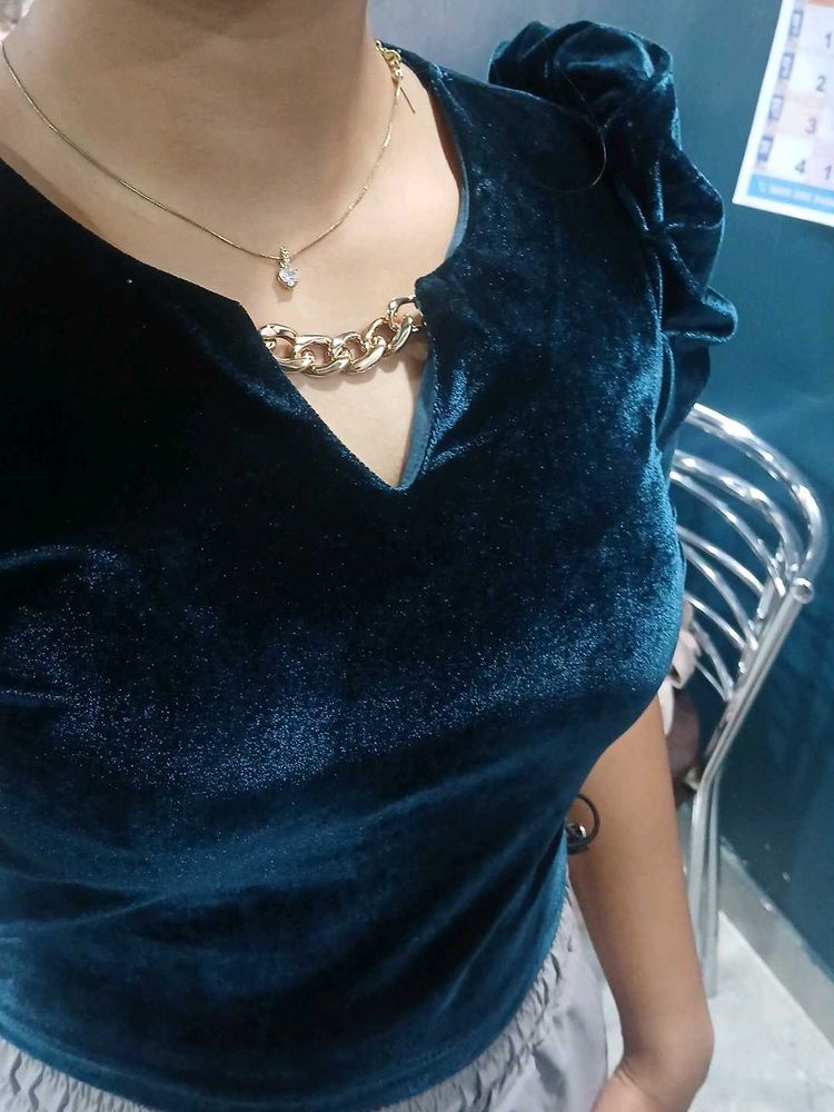 Velvet Top with Gold Chain Detail