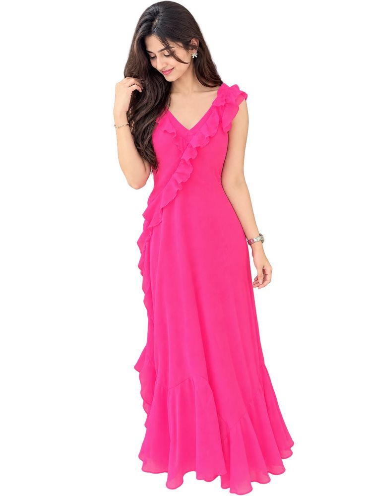 Chic Ruffled Pink Maxi Dress