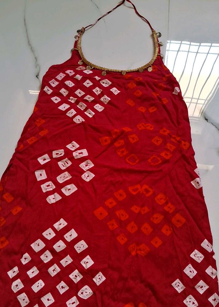 Bohemian Red Bandhani Halter Neck Top