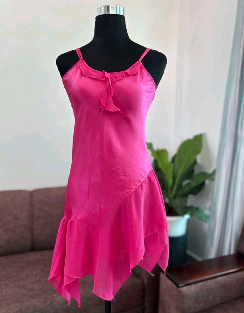 Bright Pink Ruffled Slip Dress