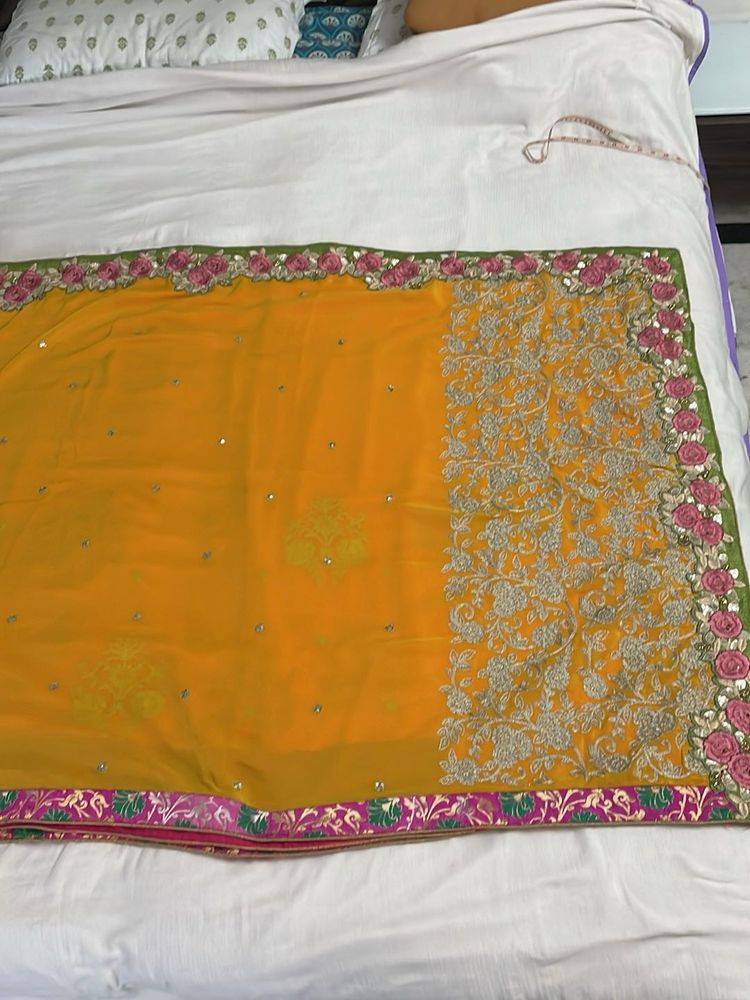 Yellow Embroidered Saree with Blouse