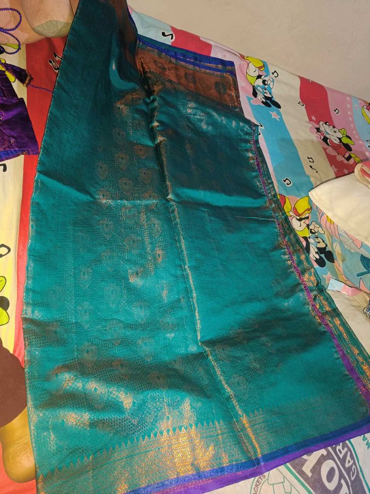 New Silk copper saree with stitched blouse  upto 4