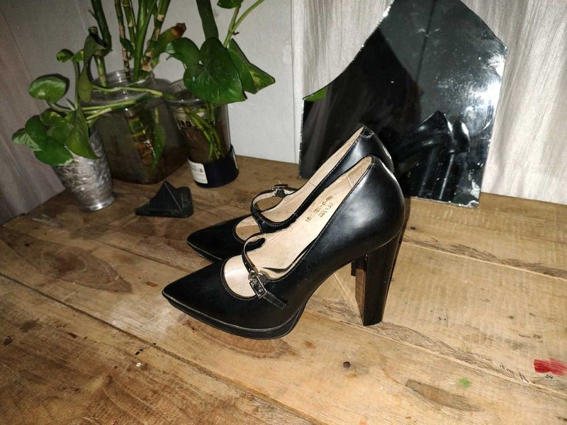 Ochirly Black Mary Jane Block Heels|Pointed Toe