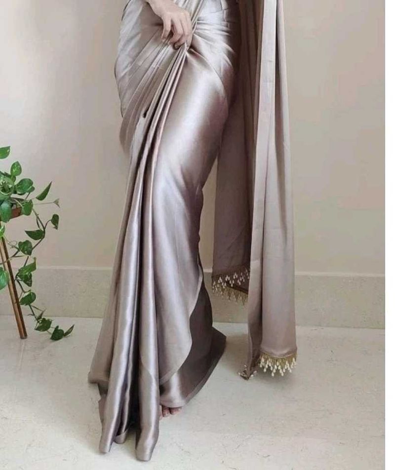 Silver Satin Saree