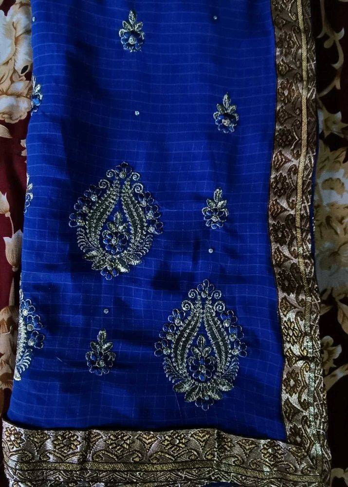 Royal Blue Embroidered Saree