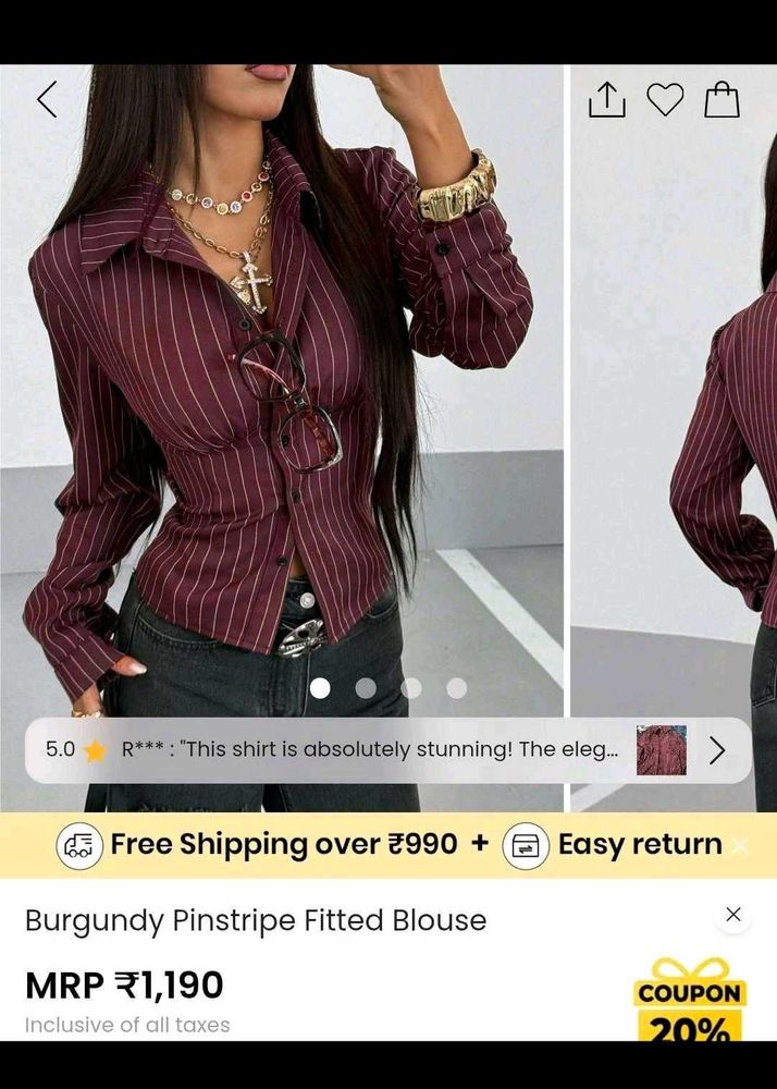 SAVANA Burgundy Pinstripe Fitted Blouse