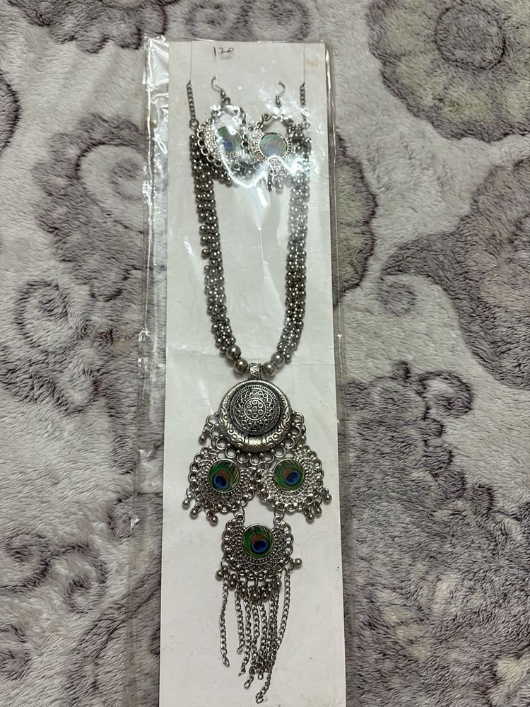 Boho Silver Necklace &amp; Earring Set