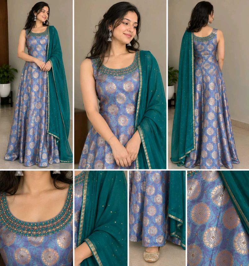 Elegant Floral Print Ethnic Gown with Dupatta