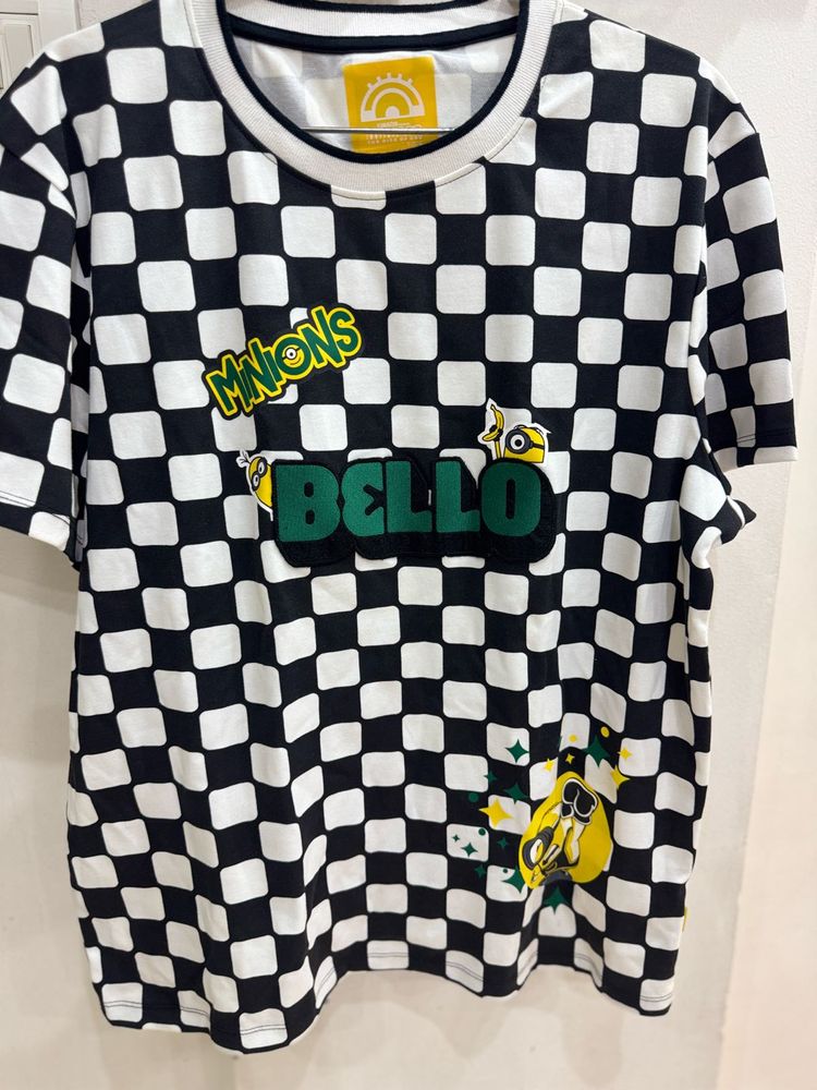 Minions Graphic Checkerboard T-Shirt
