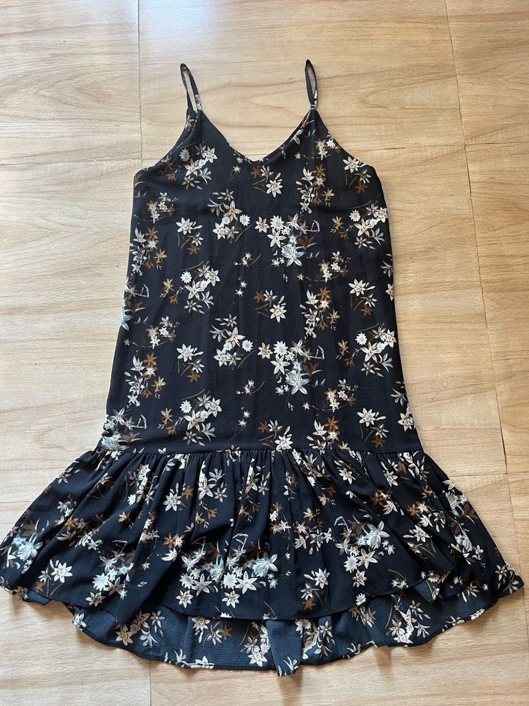 Floral Print Slip Dress with Ruffle Hem